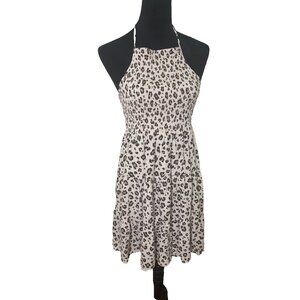 American Eagle Midi Dress Medium Leapord Print Ties at Neck